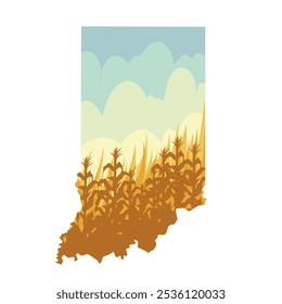 Indiana State Icon com Cornfield e Céu Nublado é perfeito para impressão, vestuário, adesivo, etc	