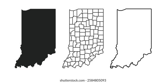 Indiana state icon. Pictogram for web page, mobile app, promo. High Detailed black map of Indiana. Indiana USA State thin line icon, Indiana black silhouette vector map.