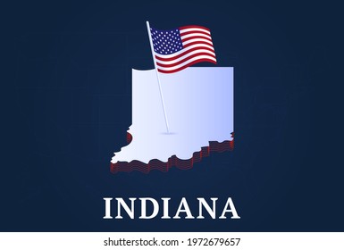 Indiana state Isometric map and USA national flag 3D isometric shape of us state Vector Illustration