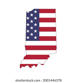 Indiana state map with American national flag on white background