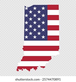 Indiana state map with American national flag.