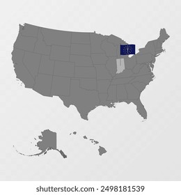 Indiana state map with flagpole. Vector illustration.