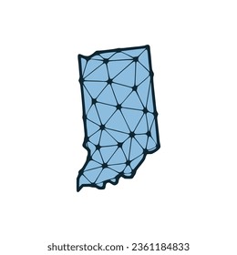 Indiana state map polygonal illustration made of lines and dots, isolated on white background. US state low poly design