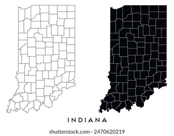 Indiana state map of regions districts vector black on white and outline