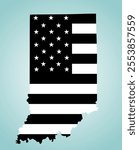 Indiana state map vector silhouette illustration isolated on white. United States of America flag over Indiana map. USA, American national symbol of pride and patriotism. Vote election campaign banner