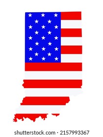 Indiana state map vector silhouette illustration isolated on white. United States of America flag over Indiana map. USA, American national symbol of pride and patriotism. Vote election campaign banner