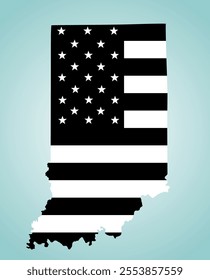 Indiana state map vector silhouette illustration isolated on white. United States of America flag over Indiana map. USA, American national symbol of pride and patriotism. Vote election campaign banner