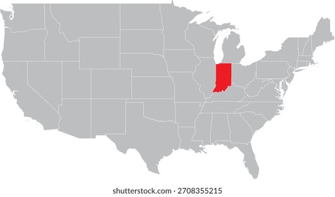 Indiana State auf der Karte von USA Editable Vector