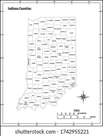 Indiana state outline administrative and political vector map in black and white