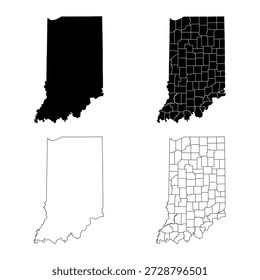 Indiana State Outline y Solid Fill Map Set.