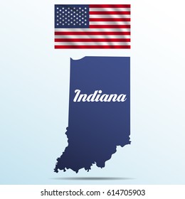 Indiana state with shadow with USA waving flag