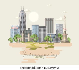 Indiana state. United States of America. Postcard from Indianapolis. Travel vector