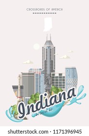 Indiana state. United States of America. Postcard from Indianapolis. Travel vector