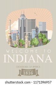 Indiana state. United States of America. Postcard from Indianapolis. Travel vector