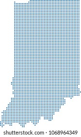 Indiana state of USA map dots vector outline illustration in blue background. Dotted map of Indiana state of United States of America. Creative pixel art map with highly detailed border 