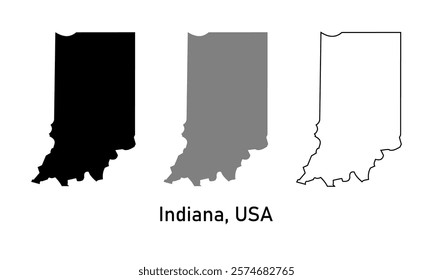 Indiana state, USA map in outline style, black color , gray color