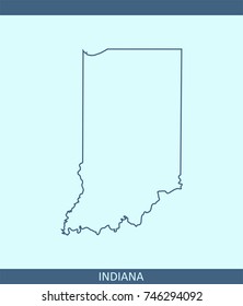 Indiana state of USA map vector outline illustration in blue background