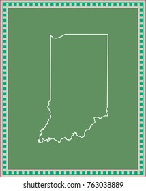 Indiana state of USA map vector outline illustration in green background