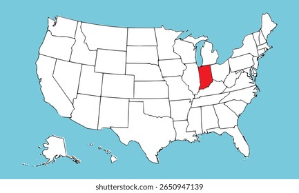 Estado de Indiana, EUA, mapa vetorial isolado no mapa dos Estados Unidos. Ilustração detalhada alta. Estilo plano. Ilustração vetorial