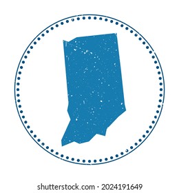 Indiana sticker. Travel rubber stamp with map of US state, vector illustration. Can be used as insignia, logotype, label, sticker or badge of Indiana.