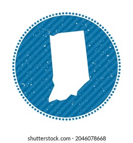 Indiana striped retro travel sticker. Badge with map of us state, vector illustration. Can be used as insignia, logotype, label, sticker or badge of the Indiana.