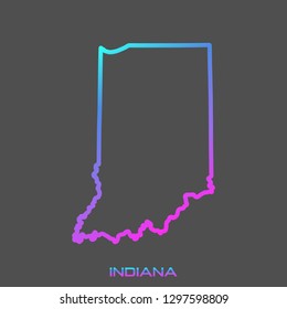 Indiana turquoise pink fluid gradient outline map, stroke. Line style. Vector illustration