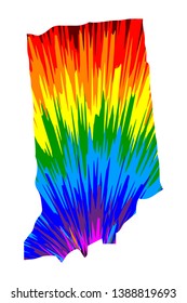 Indiana (United States of America, USA, U.S., US) -  map is designed rainbow abstract colorful pattern, State of Indiana map made of color explosion,
