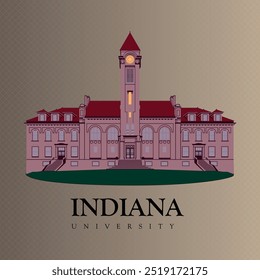 Indiana University educational campus for students building illustration file for print on tees and sweatshirts. main building with tower vector file. historical monument outdoor park. stone structure