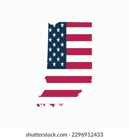 Indiana US Blank Map Vector Template With American Flag. Solid Color and Outline Isolated on White Background. easy to edit