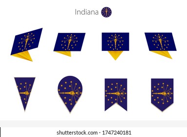 Indiana US State flag collection, eight versions of Indiana vector flags. Vector illustration.