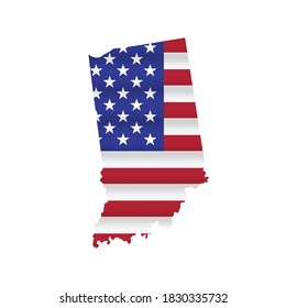 Indiana US state flag map isolated on white. Vector illustration.