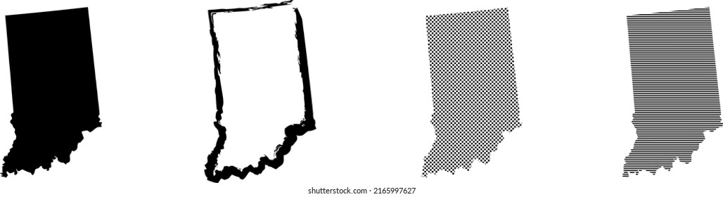 Indiana US state map in black color and outline isolated on white background. Vector illustration.