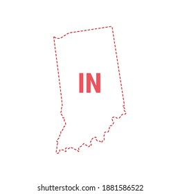 Frontera por puntos del mapa del estado de Indiana. Ilustración vectorial. Abreviación de estado de dos letras.