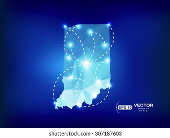 Indiana US state map polygonal with spot lights places