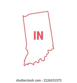 Indiana US state map red outline border. Vector illustration isolated on white. Two-letter state abbreviation. Editable stroke. Adjust line weight.