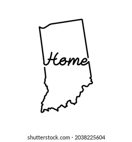 Indiana US state outline map with the handwritten HOME word. Continuous line drawing of patriotic home sign. A love for a small homeland. Interior decoration idea. Vector illustration.