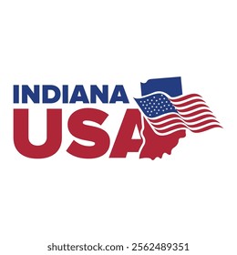 indiana USA city logo with indiana city map elements and United States flag for business identity and screen printing on t-shirts, shirts, etc.