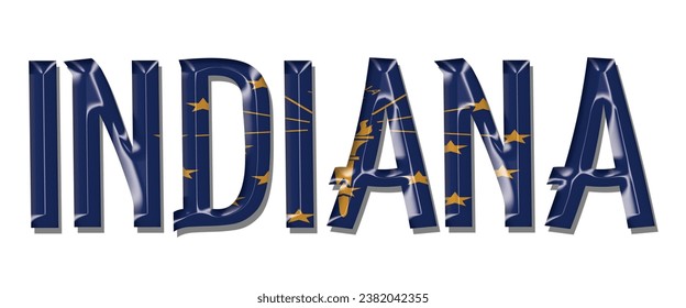 INDIANA USA flag text font, 3D INDIANA flag colorful background, INDIANA flag vector illustration