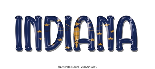 INDIANA USA flag text font, 3D INDIANA flag colorful background, INDIANA flag vector illustration
