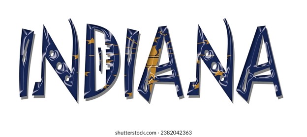 INDIANA USA flag text font, 3D INDIANA flag colorful background, INDIANA flag vector illustration