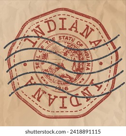 Indiana, USA Stamp Reisepass. Design Retro Symbol Country. Altes altes Postzeichen.