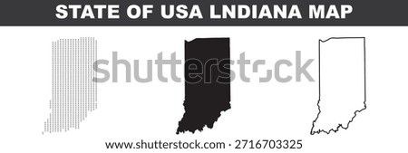 Indiana USA state map in different styles dotted solid and outline on white background