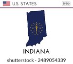 Indiana USA state map shape with flag. Map of Indiana in the Indiana flag colors. Outline map filled with its flag colors. Vector illustration.