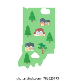 Indiana USA states real estate landmarks flat