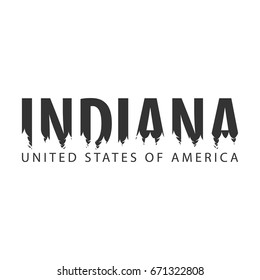Indiana. USA. United States of America. Text or labels with silhouette of forest