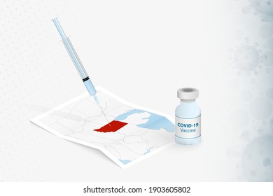 Indiana Vaccination, Injection with COVID-19 vaccine in Map of Indiana. Vaccination Concept Illustration.