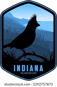 Indiana vector label with northern cardinal in the Indiana Dunes national park