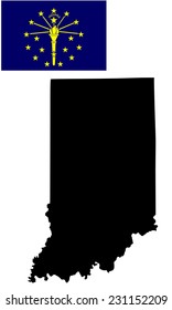 Indiana vector map and flag isolated on white background. High detailed silhouette illustration. Original and simple Indiana state flag isolated vector in official colors and proportion correctly