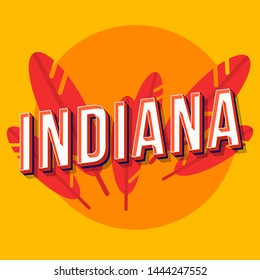 Indiana vintage 3d vector lettering. Retro bold font, typeface. Pop art stylized text. Old school style letters. 90s, 80s poster, banner typography design. Amber, orange feathers color background