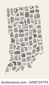 Indiana Word Cloud. State with counties division. Indiana typographic text clouds vector image design. Vintage gazette style state shape image. Amazing vector illustration.